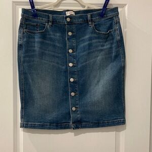 LOFT Classic Blue Button-Front Pencil Skirt